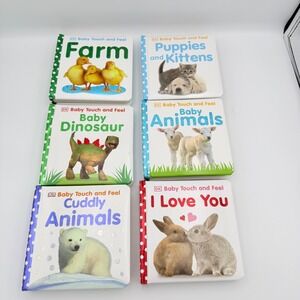DK Baby Touch and Feel Board Book Set 6 Farm Dinosaur Animals Puppies Love You